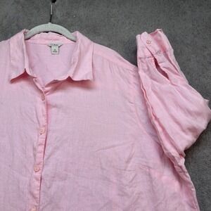 LL Bean Linen Button Down Shirt Long Sleeve Pink 3X Plus Size